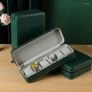 Pochettes à bijoux Boîtes de montres vertes 6/10/12 fentes en cuir PU Portable Voyage Zipper Montres multifonctionnelles et stockage