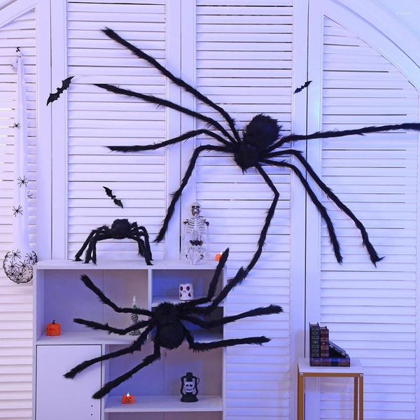 Pochettes à bijoux Halloween grande araignée noire, accessoires décoratifs de fête, simulation de reptile en peluche, bar de vacances, maison, cour, décor d'horreur en plein air