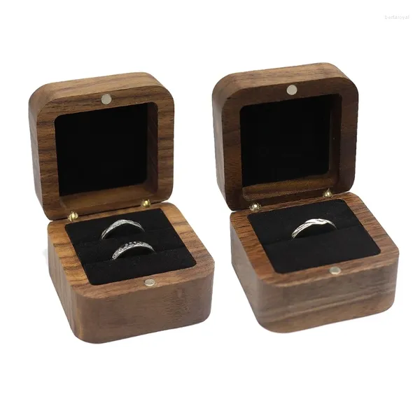 Bolsas para joyería, caja de nogal hecha a mano, caja de anillos de compromiso de madera, Cajas de regalo elegantes, Cajas de almacenamiento elegantes para mujeres y niñas