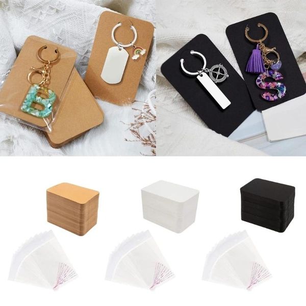 Bolsas de joyería prácticas en blanco Kraft Keychain Tarjeta de llavero Pantallas de envasado de llaves para personalización y creatividad