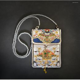 Pochettes à bijoux Hanfu sac à main Double sac brodé sac à main rétro Style chinois fée perle chaîne carré quotidien polyvalent 2102