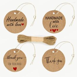 Bolsas de joyería Tarjetas colgantes con cordones Etiqueta de papel artesanal redonda marrón Gracias por su pedido Paquetes de regalo de amor hechos a mano