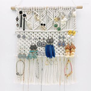 Pochettes à bijoux, organisateur suspendu, support pour boucle d'oreilles en macramé, collier mural pour colliers, bracelets, boucles d'oreilles, bagues