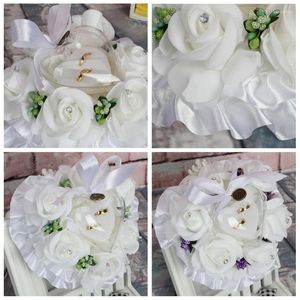Bijoux pochettes en forme de coeur en forme d'anneau de coussin coussin de fleur de rose romantique Favors 15x9cm
