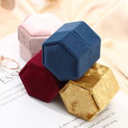 Bolsas de joyas hexagon forma caja de terciopelo almacenamiento de doble anillo aretes de regalo