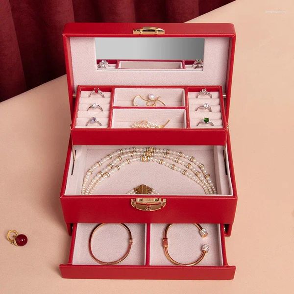 Boîtes à bijoux Placers haut de gamme Box Rangement en gros Multi-couches Multi-couches Drauveurs de boucles d'oreilles Collier Bracelet