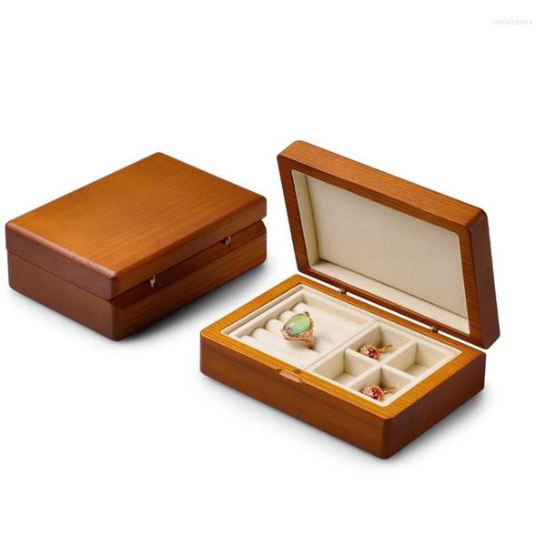 Bolsas de joyería Caja de embalaje de madera vintage de gama alta Anillo de boda Pendientes de botón Gemelos Accesorios Caja de viaje Organizadores Mujeres Regalo Oferta