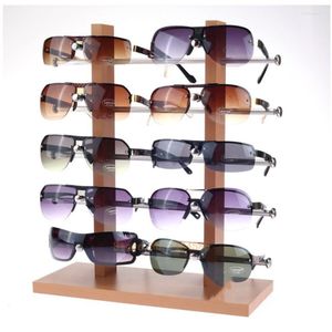 Pochettes à bijoux haute qualité 10 grille porte-lunettes en bois dessus de table cinq couches détachable cadre d'affichage de lunettes
