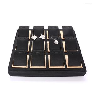 Sieraden zakjes Hoge kwaliteit zwart geborsteld gouden rand hangende display trays oorbel armband ring show voor vrouwelijke sieraden organisatoren