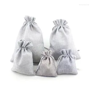 Pochettes à bijoux de haute qualité, sac de rangement en lin et coton uni gris, paquet de thé/bonbons/clés, petit tissu à cordon de serrage, cadeau de noël