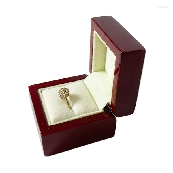 Pochettes à bijoux, boîte à bagues en bois rouge de haute qualité, mallette de rangement pour anniversaire de mariage, cadeau d'anniversaire parfait