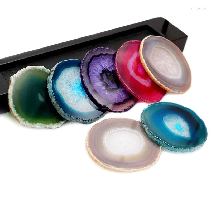 Smyckespåsar oregelbundna Reiki Natural Agate Slice Showcase Healing Quartz Crystal Cutlery Heat Isolation Pad