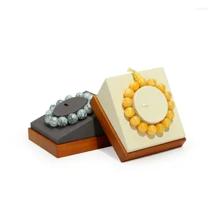 Pochettes à bijoux, présentoir de bracelets en Jade, support en bois massif, argent