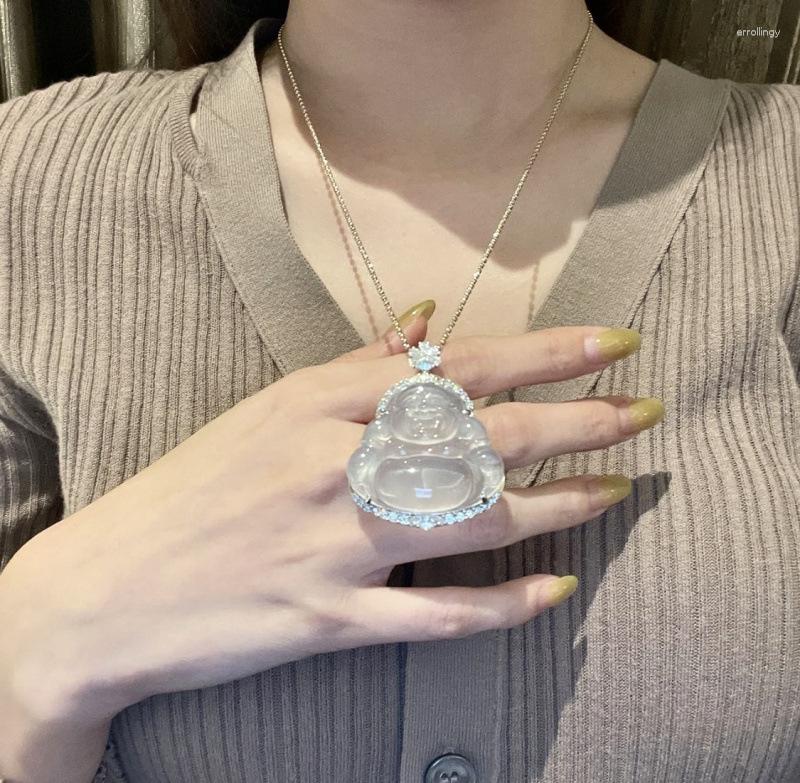 Jewelry Pouches Jade Buddha Pendant Natural Laughing Necklace Glass Avalokitesvara Neck
