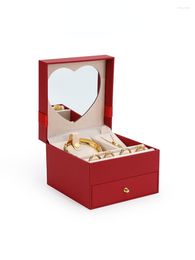 Sieradenzakken Jjewelry Box met spiegel ketting opslag Organisator eenvoudige reisleer draagbare weergave Harring Case Earring ring sieraden