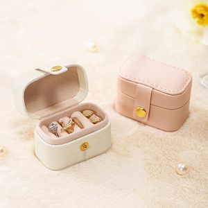 Sieradenzakken Koreaanse organisator Mini Ring Box Girls Portable PU lederen oorbel opslag