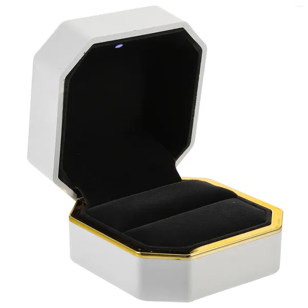 Bolsas de joyería Caja de anillo iluminada Caja brillante de regalo Organizador de material compuesto LED Luminoso Señorita