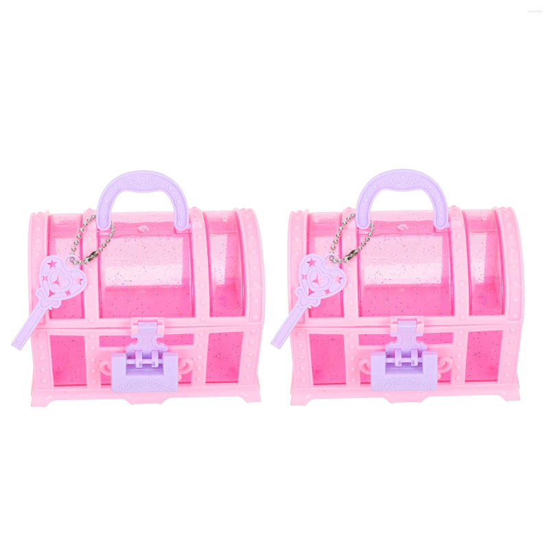 Boîtes à cadeaux Pagnières de bijoux Little Girl 2pcs Toy Princess KeepSake Treasure Chest Makeup Case Cosmetic Organizer Fitend Play