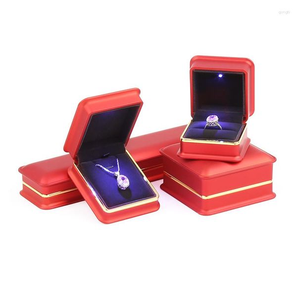 Bolsas de joyería Logo Caja iluminada personalizada Led Anillo luminoso Propuesta Boda Serie Sen Colgante Pulsera Pendiente