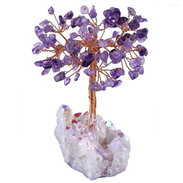 Pochettes à bijoux porte-bonheur argent cristal arbre pierre naturelle avec Base de Quartz de roche pour la richesse décoration maison chambre décor ornements