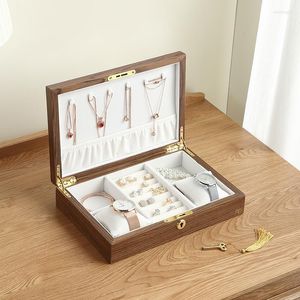 Pochettes à bijoux luxe grande boîte en bois en bois velours collier anneau boucle d'oreille montre organisateur bijoux mallette de rangement cercueil
