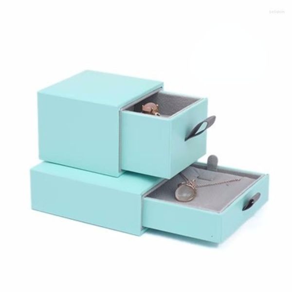 Pochettes à bijoux luxe bleu clair en cuir boîte tiroir boucle d'oreille anneau bijoux emballage affichage collier coffret cadeau livraison directe