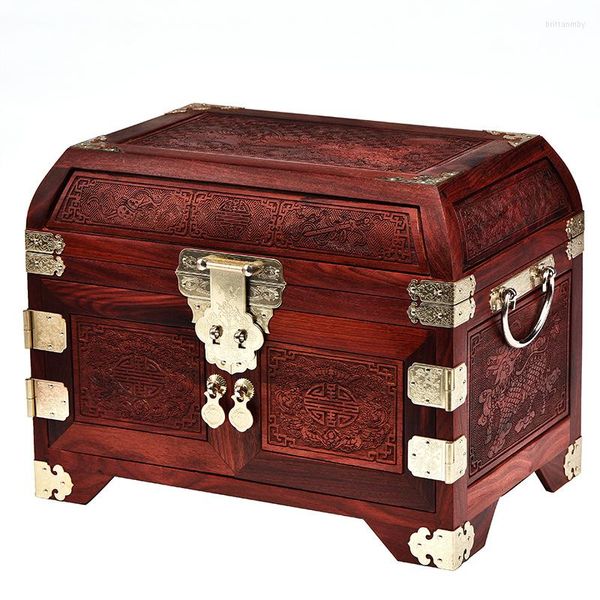 Bolsas para joyas, caja de almacenamiento de sándalo de lujo, caja organizadora de palisandro de madera Vintage de doble capa con espejo de bloqueo