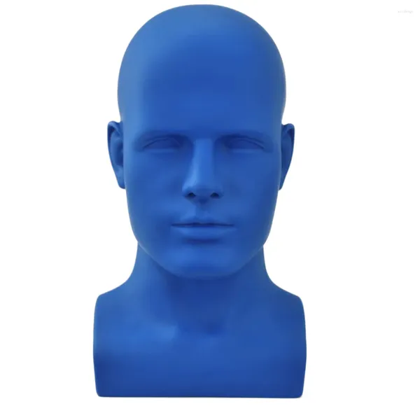 Bolsas de joyería Cabeza de maniquí masculino Maniquí profesional para exhibición Pelucas Sombreros Soporte para auriculares (azul mate)