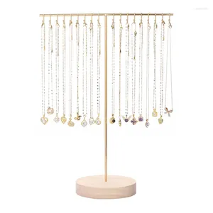 Sieradenzakjes Metalen ketting Displaystandaards Goud Zwart Wit Houder Oorbel Ring Organzier Houten basis Retail Exposant