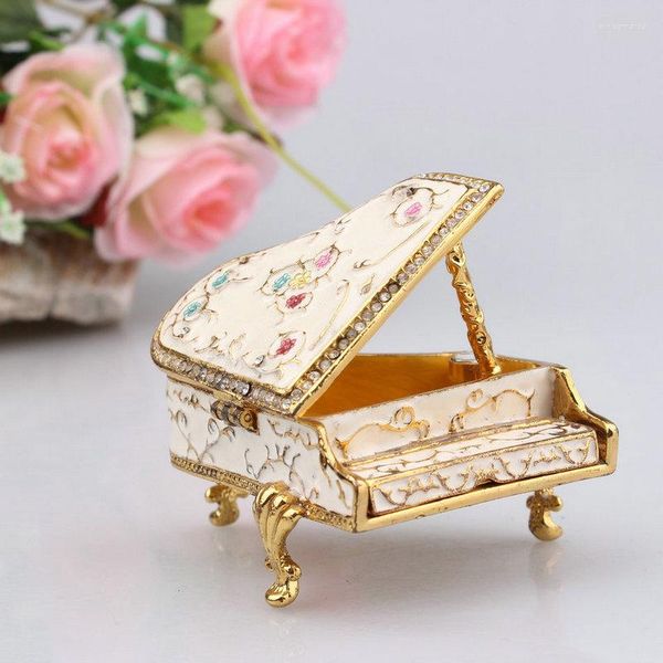 Bolsas de joyería Mini caja vintage para pendientes Anillo Collar Organizador Esmalte Color Pintado Piano Escritorio Lujo Moda Aleación Decoración