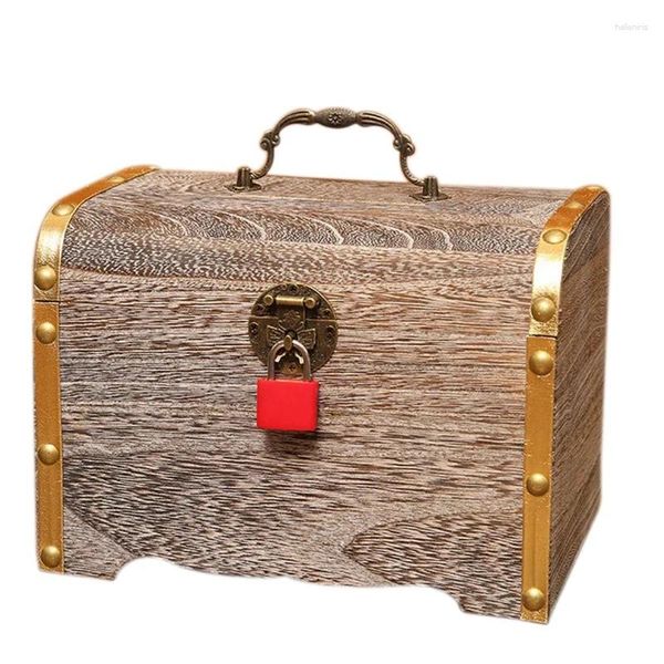 Bolsas de joyas Localización de dinero Caja de madera Exquisita Tesoro de almacenamiento Vintage con llaves Piggy Bank Organizador