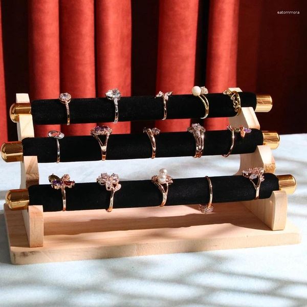 Pochettes à bijoux Mordoa Présentoir en bois à 3 niveaux Porte-anneau Vitrine et organisateur en T