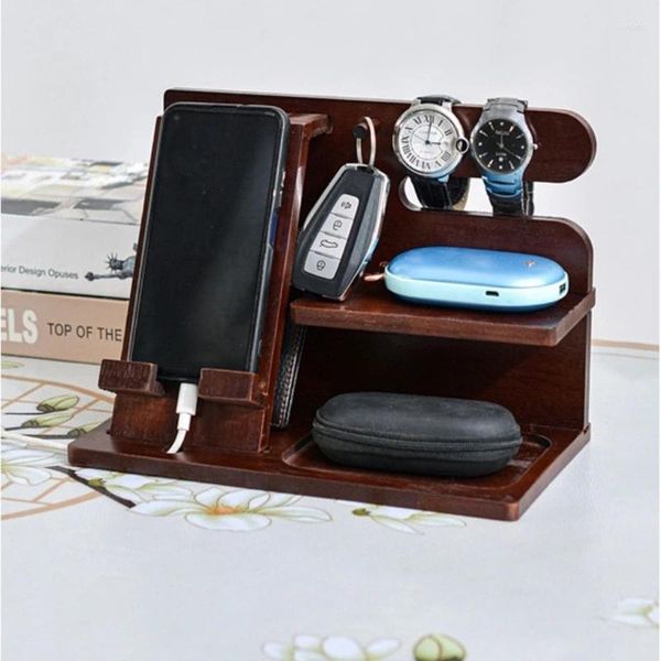 Soclets de bijoux multifonction en bois en bois en bois de téléphone d'amarrage de téléphone porte-clés du portefeuille de porte