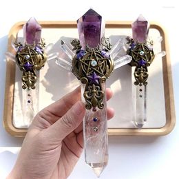 Pochettes à bijoux baguette magique en cristal naturel, pointe d'améthyste, Quartz clair, fait à la main avec un Design Original, énergie
