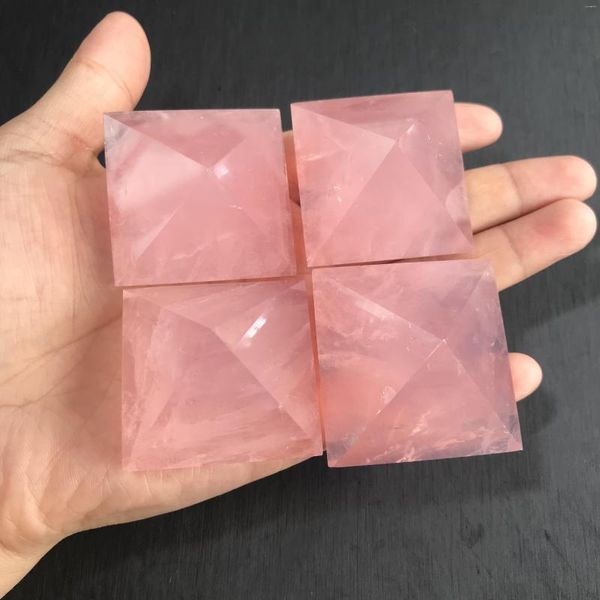 Pochettes à bijoux, pyramide de cristal de Quartz Rose naturel, pierre d'énergie, Chakra Reiki, tour à points, décoration de maison, artisanat fait à la main, cadeau