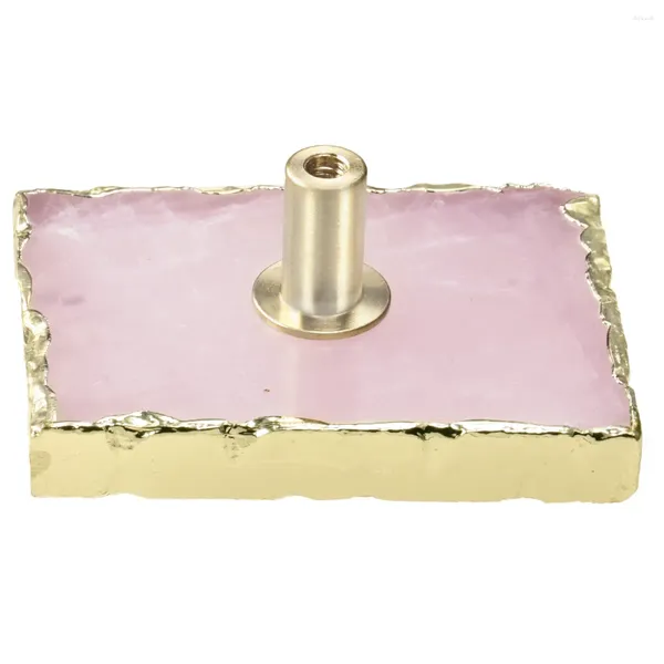 Pochettes à bijoux Boutons de tiroir carrés en quartz rose naturel Poignée de traction en pierre de cristal avec vis pour placard, armoire, porte d'armoire, meubles