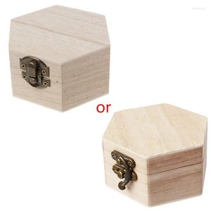 Bolsas de joyería Caja de madera natural Caja de lápices de almacenamiento de madera lisa sin terminar DIY Craft MXMF