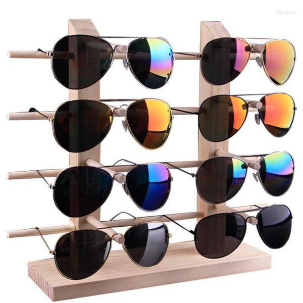 Bolsas de joyería Gafas de sol de madera natural Estante de exhibición de anteojos Estante de múltiples capas Soporte de exhibición