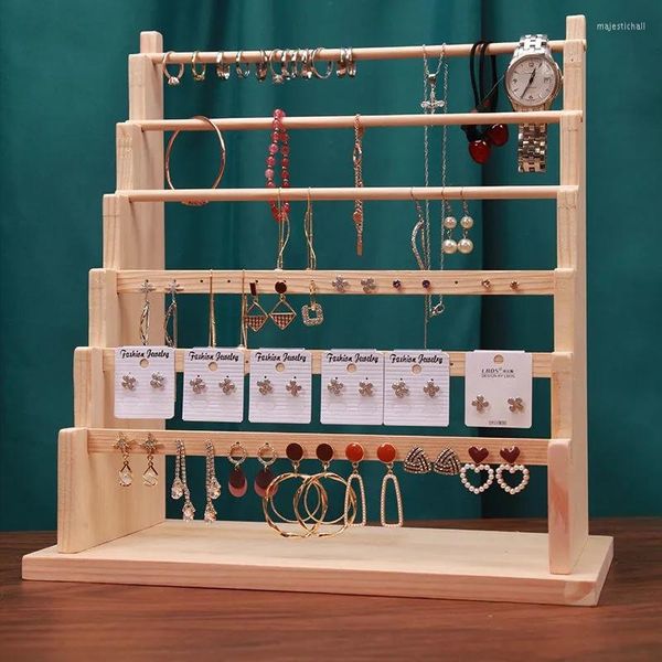 Sieraden Zakjes Ketting Oorbel Houten Display Stands Boho Organizer Opbergrek Grote Ruimte Ring Armband Horloge Natuur Houten Houders