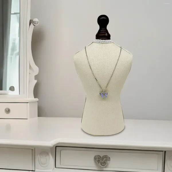 Pochettes à bijoux porte-collier avec dentelle, accessoire de pographe, chaîne à pendentif, affichage de buste pour femmes, décor de Mannequin pour commode et magasin