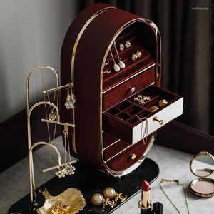 Pochettes à bijoux nordique métal or boîte de rangement organisateur pour fille luxe multicouche bureau tiroir étui idées cadeaux