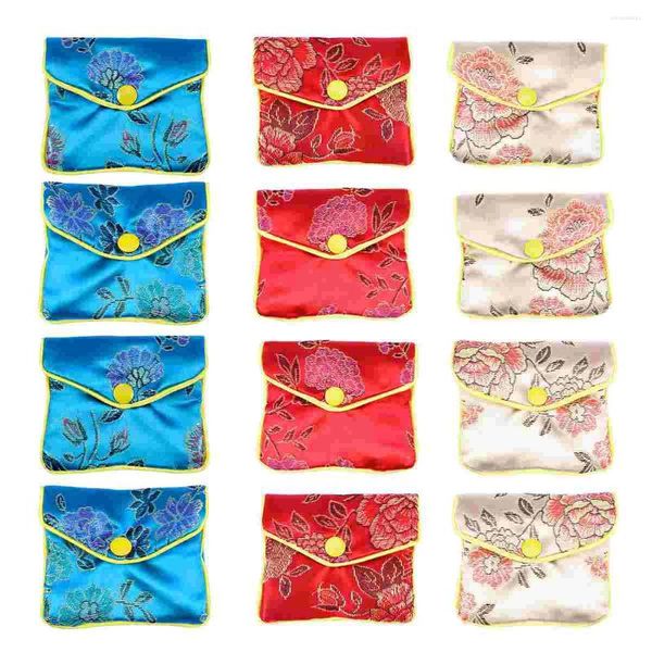 Bolsas de joyería nuolux 12pcs chino tradicional brocado bolso bolso bolso bolsa de bordado (estilo y color aleatorio)