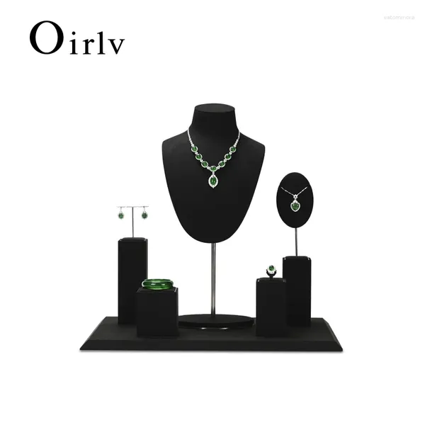 Sachets de bijoux Oirlv Black Microfiber Display Ensemble avec armoire de boutique d'exposition en métal pour buste de collier Boucles d'oreilles