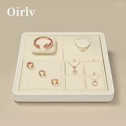 Sieradenzakjes Oirlv-displaytrays Fluwelen dienblad Beige Oorbellen Ring Ketting Horlogewinkelorganisatoren