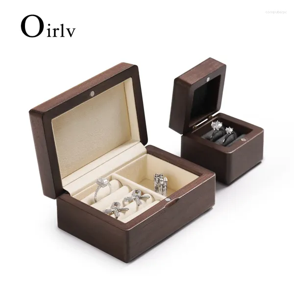 Bolsas de joyería Oirlv Anillos de anillo de boda de madera Organizador de aretes Organizador de madera maciza Caja de almacenamiento pequeño Cajas de pareja