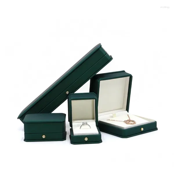 Bolsas de joyería Diseño original PU Cuero Estuche de alta calidad Exquisito Caja verde Anillo Collar Pulsera Embalaje de regalo