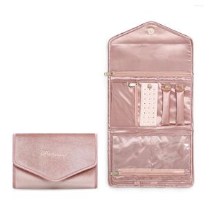 Pochettes à bijoux P. Rouleau à bijoux en velours de voyage avec doublure en satin-organisateur-rose/gris/noir porte-présentoir cadeau 9''