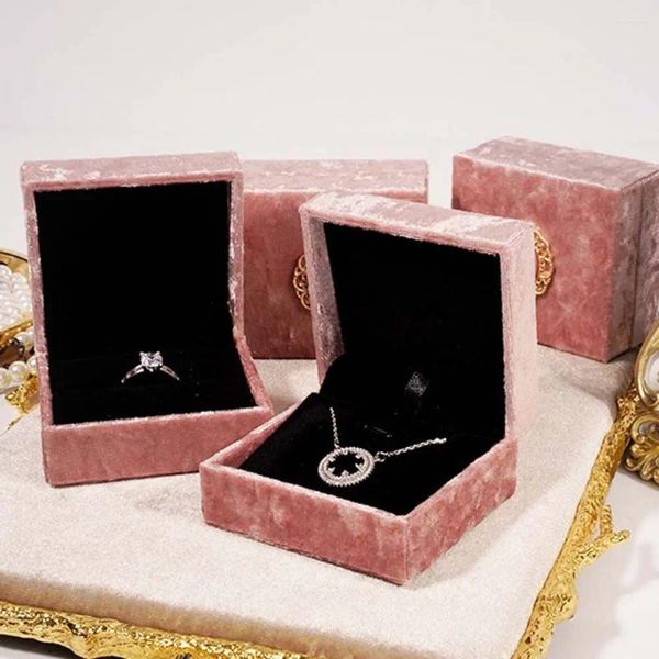 Pochettes à bijoux, boîte d'emballage, organisateur de rangement de pendentif, porte-anneau, collier, étui en velours rose