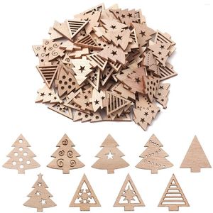 Sachets de bijoux Pandahall 100pcs Couvure d'arbre de Noël en bois aléatoire Décoration de coupe en bois inachevé pour décor de fête