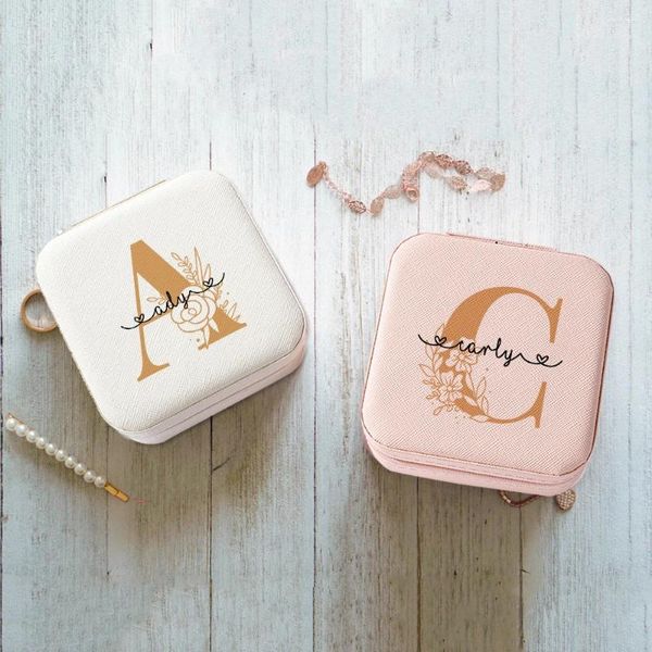 Bolsas de joyería, caja personalizada con nombre personalizado, estuche de joyería de viaje, propuesta de dama de honor, despedida de soltera, regalo de cumpleaños